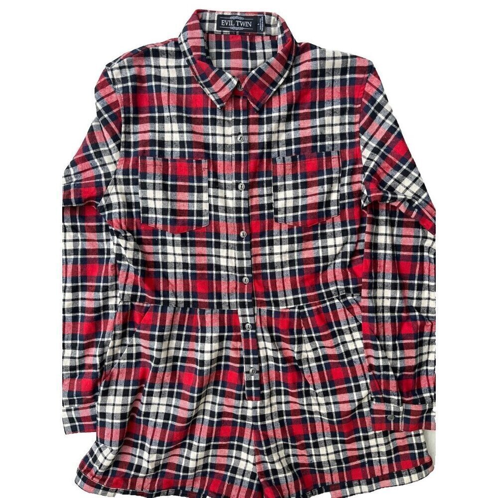 Evil Twin Women's Red Plaids Cotton Big Wednesday Playsuit Romper Size L $89